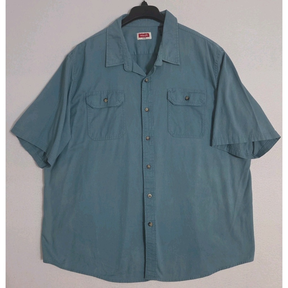 Wrangler Men's Short Sleeve Button 2XL Blue Green Shirt Cotton Blend